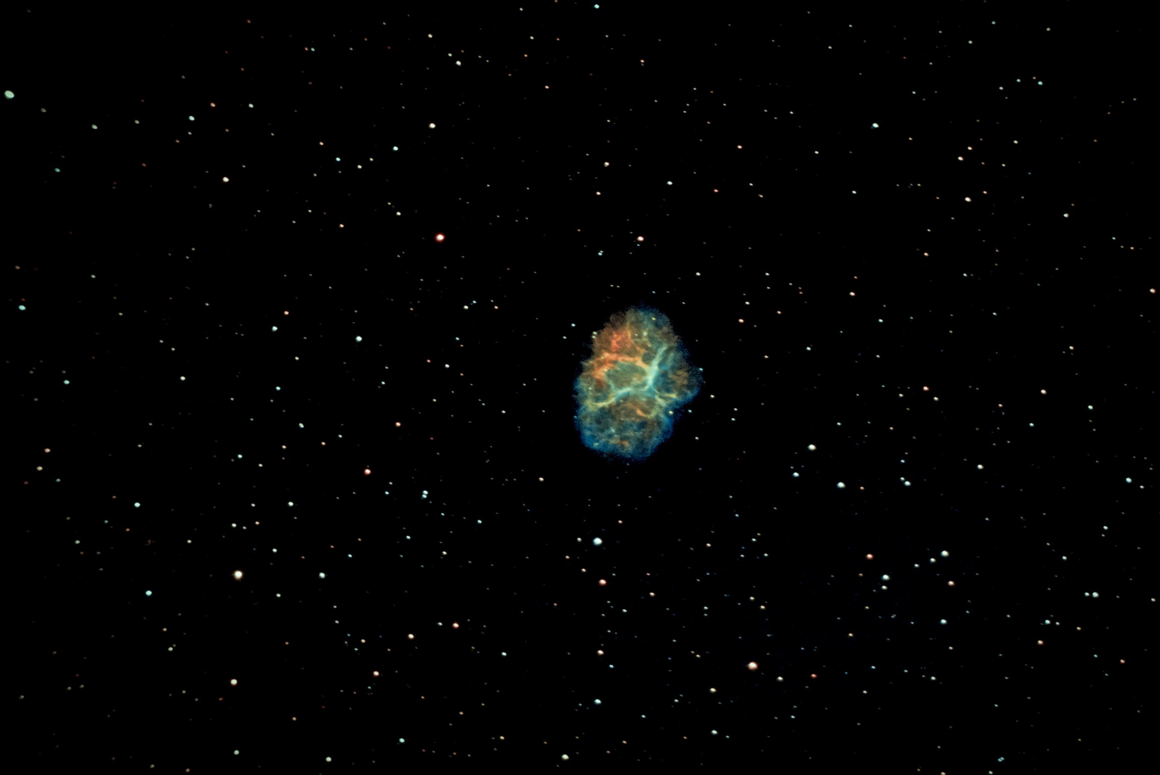 “Crab Nebula NGC 1952” identified in 1731.It was created by a Supernova recorded by medieval astronomers in AD 1054,  6500 light years away.When this supernova appears in 1054 Ad, it was visible during day time for many years.